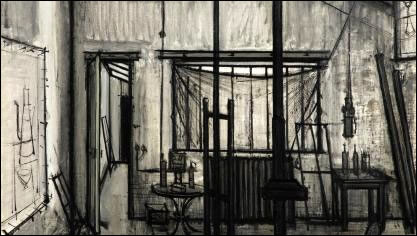 Bernard Buffet, L'atelier, 1956, ddicace A Pierre Berg, le 18 aot 1956 (huile sur toile, 116,9 cm x 89,2 cm). Est. 80.000 -120,000 , Sothebys Art Digital Studio